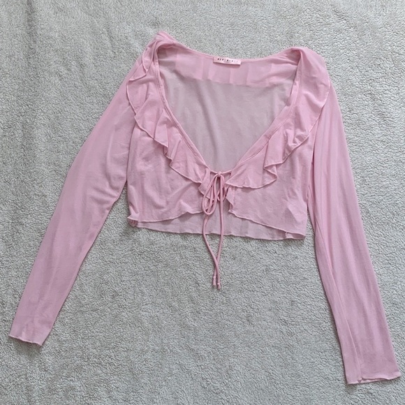 Vici Tops - Blue Blush | Pink Tie Front Ruffle Top